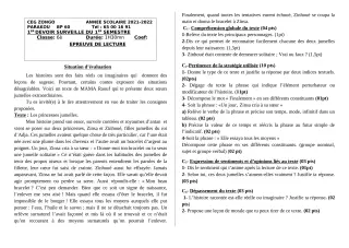 Première page de Français 6e — 1er devoir surveillé, 1er semestre (2021-2022) · CEG ZONGO