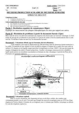 Première page de SVT 4e — 2e production scolaire, 2e semestre (2018-2019) · CEG ONIGBOLO
