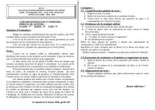 Première page de Français 4e, 4e ML — 1er devoir surveillé, 2e semestre (2018-2019) · ceg guema