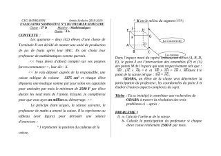 Première page de Mathématiques Tle D — Évaluation sommative, 1er semestre (2018-2019) · CEG Banikanni