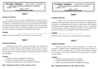 Première page de Français 3e — Devoir surveillé, 1er semestre (2019-2020) · CEG BAKA