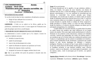 Première page de Espagnol 4e ML, 3e ML — 1er devoir surveillé, 1er semestre (2019-2020) · CEG BADEKPAROU