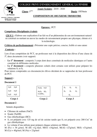 Première page de PCT 5e — Composition, 2e trimestre (2019-2020) · CPEG La Finesse
