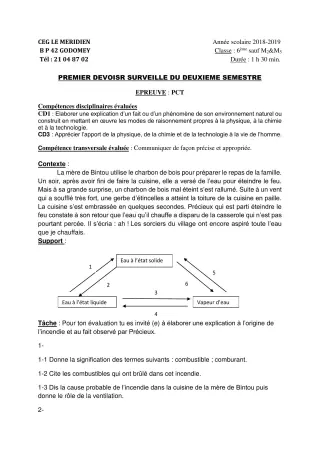 Première page de PCT 6e — 2e semestre (2018-2019) · CEG Le Méridien