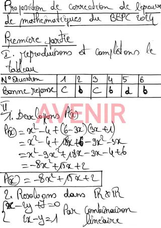 Première page de Proposition de correction BEPC 2024 mathématiques 1er tour