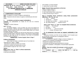 Première page de Anglais 6e — 2e devoir surveillé, 1er semestre (2021-2022) · CEG ZONGO