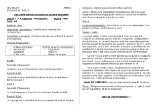 Première page de Philosophie Tle A2 — 2e devoir surveillé, 2e semestre (2018-2019) · CEG BOUCA