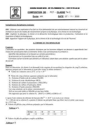 Première page de PCT Tle C — Composition (2020-2021) · CPEG Roger LAFIA