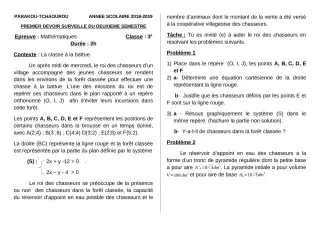 Première page de Mathématiques 3e, 3e ML — 1er devoir surveillé, 2e semestre (2018-2019) · CEG Banikanni