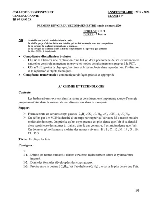 Première page de PCT 4e ML&MC — Composition, 2e semestre (2019-2020) · CEG Ganvié