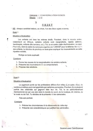 Première page de Devoir surveillé de FRANCAIS COM. ECRITE — 3e, 3e ML — CPEG PIERRE ANGULAIRE (2019)