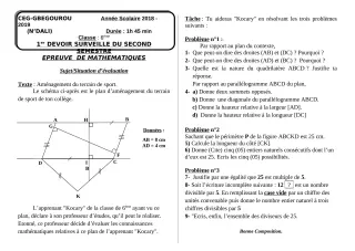 Première page de Mathématiques 6e, 5e — Devoir surveillé, 2e semestre (2018-2019) · CEG Gbegourou