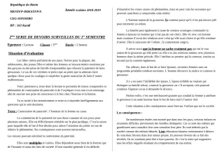 Première page de Français 3e — 2e devoir surveillé, 1er semestre (2018-2019) · CEG SONSORO