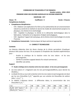 Première page de PCT Tle C — 1er devoir surveillé, 2e semestre (2018-2019) · CEG Banikanni
