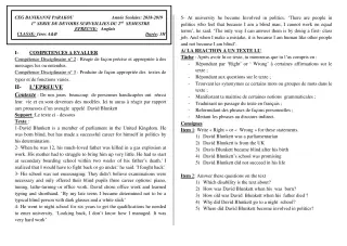 Première page de Anglais 1ère A2, 1ère B — 1er devoir surveillé, 2e semestre (2018-2019) · CEG Banikanni
