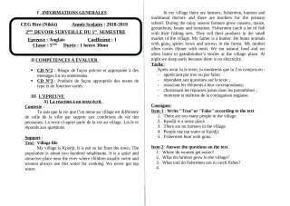 Première page de Anglais 6e, 5e, 4e, 4e ML, 3e, 3e ML, 2nde A, 2nde D, 1ère A, 1ère D, Tle A, Tle D — 2e devoir surveillé, 1er semestre (2018-2019) · CEG BIRO