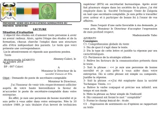Première page de Français 5e — 1re évaluation sommative, 1er semestre (2019-2020) · CEG GBESSOU