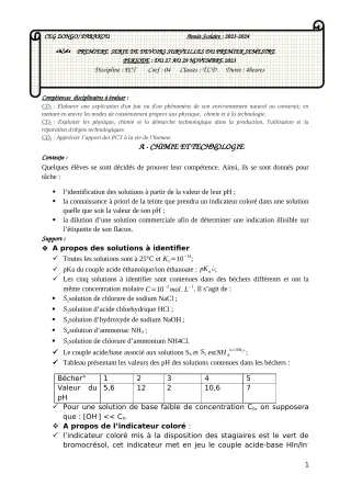 Première page de PCT Tle D — 1er devoir surveillé, 1er semestre (2023-2024) · CEG ZONGO