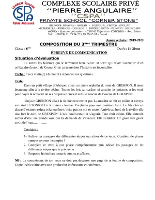 Première page de Français 6e — Composition (2019-2020) · CPEG PIERRE ANGULAIRE