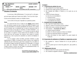 Première page de Français 6e — 2e devoir surveillé, 2e semestre (2019-2020) · CEG Banikanni