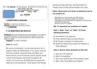 Première page de Anglais 6e, 5e, 4e, 4e ML, 3e, 3e ML, 2nde A1, 2nde A2, 2nde B, 2nde D, 1ère A1, 1ère A2, 1ère D, Tle A1, Tle A2, Tle D — 1er devoir surveillé, 2e trimestre (2019-2020) · CPEG La Releve