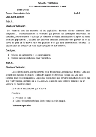 Première page de Français 3e, 3e ML — Évaluation sommative (2018-2019) · CEG Hubert C. MAGA