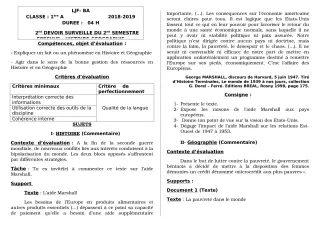 Première page de Histoire-Géographie 1ère A2 — 2e devoir surveillé, 2e semestre (2018-2019) · LJF-B/A