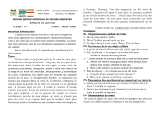 Première page de Français 6e — 2e devoir surveillé, 2e semestre (2021-2022) · CEG SEKERE