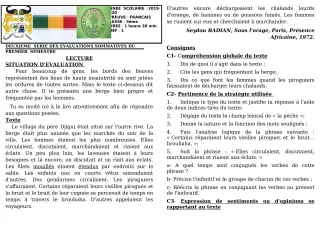 Première page de Français 5e — 2e évaluation sommative, 1er semestre (2019-2020) · CEG GBESSOU