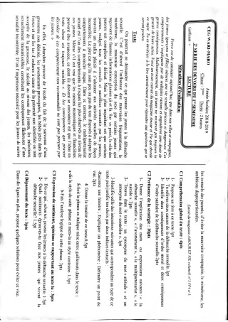 Première page de Devoir surveillé de FRANCAIS LECTURE — 3e, 3e ML — CEG WARI MARO (2018)