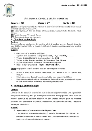 Première page de PCT 3e, 3e ML — 2e devoir surveillé, 3e trimestre (2019-2020) · CPEG ROSAIRE