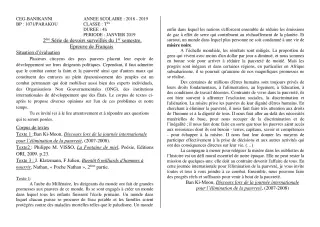 Première page de Français Tle A1, Tle A2, Tle B, Tle C, Tle D — Devoir surveillé, 1er semestre (2018-2019) · CEG Banikanni
