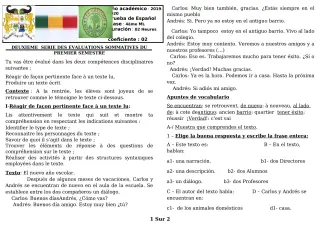 Première page de Espagnol 4e ML — 2e évaluation sommative, 1er semestre (2019-2020) · CEG GBESSOU