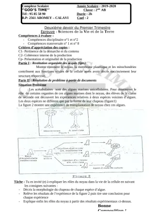 Première page de Histoire-Géographie 2nde A2, 2nde B — Composition, 1er trimestre (2019-2020) · CPEG GOD'S TIME
