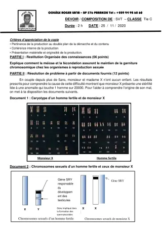 Première page de SVT Tle C — Composition (2020-2021) · CPEG Roger LAFIA