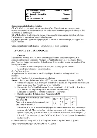 Première page de PCT Tle C — 1er devoir surveillé, 1er semestre (2018-2019) · CEG2 ABOMEY - CALAVI (CEG ZOCA)