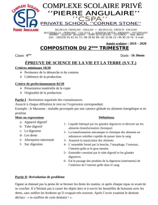 Première page de SVT 6e — Composition (2019-2020) · CPEG PIERRE ANGULAIRE