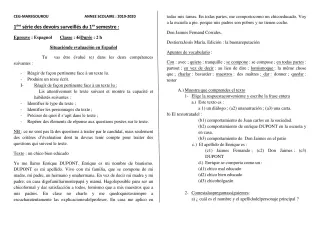 Première page de Espagnol 4e ML — 1er devoir surveillé, 1er semestre (2019-2020) · CEG MAREGOUROU