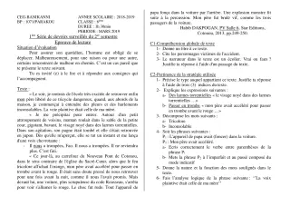 Première page de Français 6e — 1er devoir surveillé (2018-2019) · CEG Banikanni