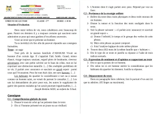 Première page de Français 5e — 2e production scolaire, 1er semestre (2019-2020) · CEG1 Adjarra
