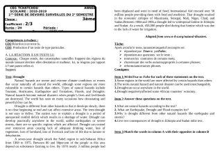 Première page de Anglais 3e, 3e ML — 1er devoir surveillé, 2e semestre (2018-2019) · CEG Tchatchou