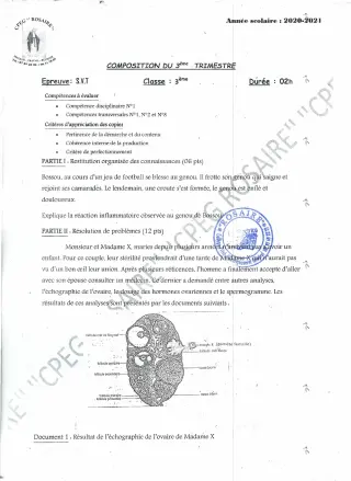 Première page de SVT 3e, 3e ML — 1re composition, 3e trimestre (2020-2021) · CPEG ROSAIRE