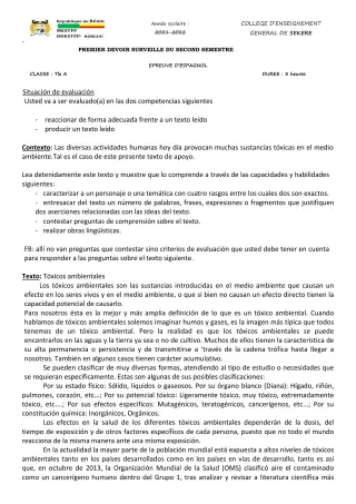 Première page de Espagnol Tle A2 — 1er devoir surveillé, 2e semestre (2021-2022) · CEG SEKERE