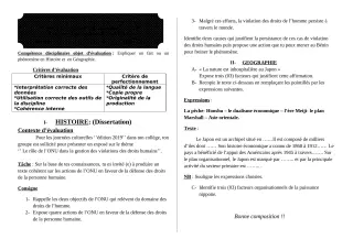 Première page de Histoire-Géographie Tle D — 1er devoir surveillé, 2e semestre (2018-2019) · ceg ouenou