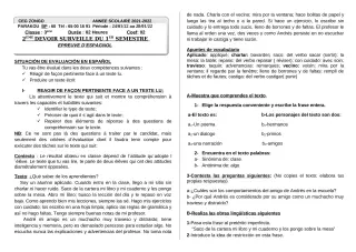 Première page de Espagnol 3e — 2e devoir surveillé, 1er semestre (2021-2022) · CEG ZONGO