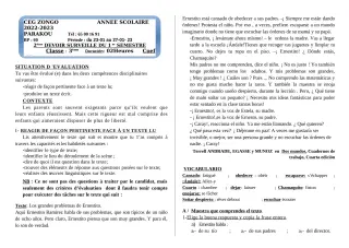 Première page de Espagnol 3e — 2e devoir surveillé, 1er semestre (2022-2023) · CEG ZONGO