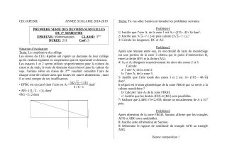 Première page de Mathématiques 3e — 1er devoir surveillé, 1er semestre (2018-2019) · CEG Kpébié