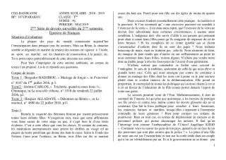 Première page de Français Tle A & B, Tle A2, Tle C, Tle D — 2e devoir surveillé, 2e semestre (2018-2019) · CEG Banikanni