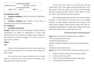 Première page de Anglais 4e, 4e ML — 1er devoir surveillé, 2e semestre (2018-2019) · CEG 2 N'DALI