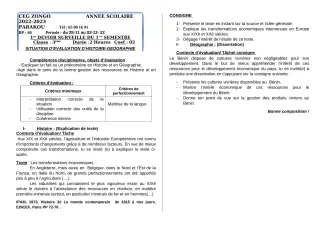 Première page de Histoire-Géographie 4e, 4e ML, 3e, 3e ML — 1er devoir surveillé, 1er semestre (2022-2023) · CEG ZONGO